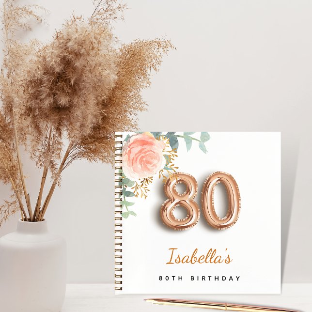 80th birthday rose gold eucalyptus guest book (Creator Uploaded)