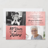 80th Birthday Rose Gold Glitter 2 Photo Invitation (Front)