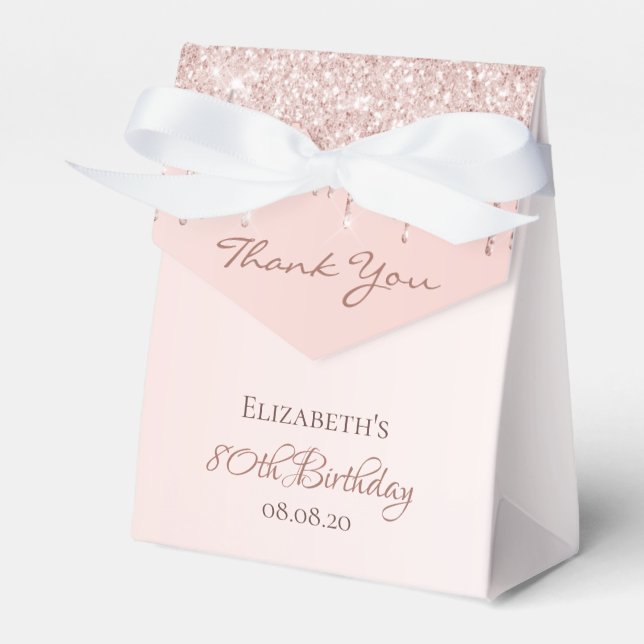 80th Birthday rose gold glitter glam thank you Favour Box (Front Side)