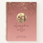 80th Birthday Rose Gold Glitter Guestbook Notebook<br><div class="desc">Elegant 80th Birthday Party Celebration Guestbook Blush Pink Rose Gold Glitter Sparkle Brushed Metal Name Feminine Script Custom Text Template Guest Book</div>