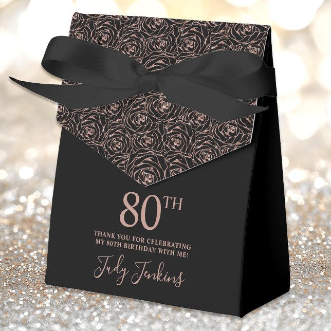 80th Birthday Rose Gold Glitter Roses Thank You  Favour Box (Creator Uploaded)