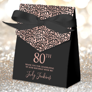 80th Birthday Rose Gold Leopard Print Thank You Favour Box