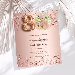 80th Birthday rose gold photo stars invitation
