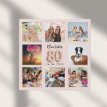 80th birthday rose gold pink custom photo collage faux canvas print<br><div class="desc">A unique gift for a 80th birthday, celebrating her life with a collage of 8 of your own photos, pictures. Personalise and add her name and a date. A chic rose gold, blush pink background. The name is written with a modern hand lettered style script, number 80 with a balloon...</div>