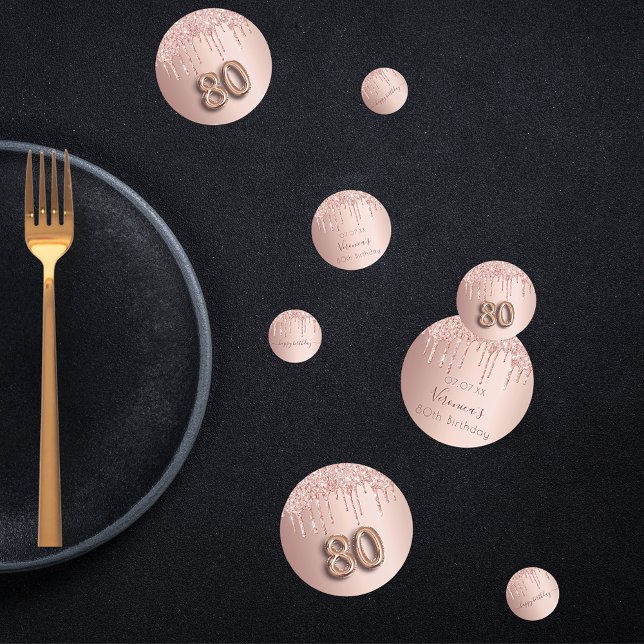 80th birthday rose gold pink monogram confetti (Creator Uploaded)