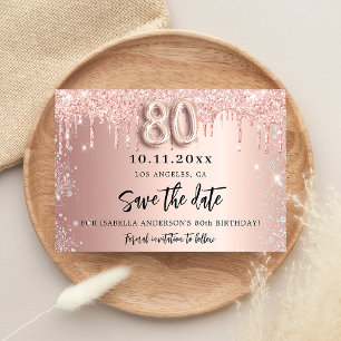 80th birthday rose gold pink silver card
