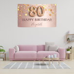 80th birthday rose gold stars pink balloon script banner<br><div class="desc">Elegant, classic, glamourous and girly for a 80th birthday party. Rose gold and blush pink, gradient background. Decorated with faux gold stars. Personalise and add a name. With the text: Happy Birthday. The name is written with a modern dark rose coloured hand lettered style script. Number 80 is written with...</div>