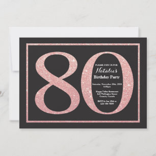 80th Birthday Rose Pink Gold Glitter Chalkboard Invitation