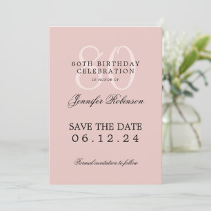 80th Birthday Save the Date Blush Pink Invitation