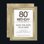 80th Birthday Save the Date Budget Invitation<br><div class="desc">Lovely faux foil border with shimmering confetti highlights on the top and bottom border. All text is adjustable and easy to change for your own party needs. Great elegant 80th birthday template design.</div>