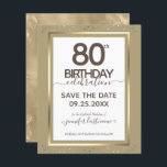 80th Birthday Save the Date Budget Invitation<br><div class="desc">Lovely faux foil border with shimmering confetti highlights on the top and bottom border. All text is adjustable and easy to change for your own party needs. Great elegant 80th birthday template design.</div>