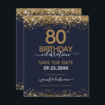 80th Birthday Save the Date Budget Invitation<br><div class="desc">Elegant Faux gold glitter with shimmering confetti highlights on the top and bottom border. All text is adjustable and easy to change for your own party needs. Great elegant 80th birthday template design.</div>