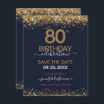 80th Birthday Save the Date Budget Invitation<br><div class="desc">Elegant Faux gold glitter with shimmering confetti highlights on the top and bottom border. All text is adjustable and easy to change for your own party needs. Great elegant 80th birthday template design.</div>