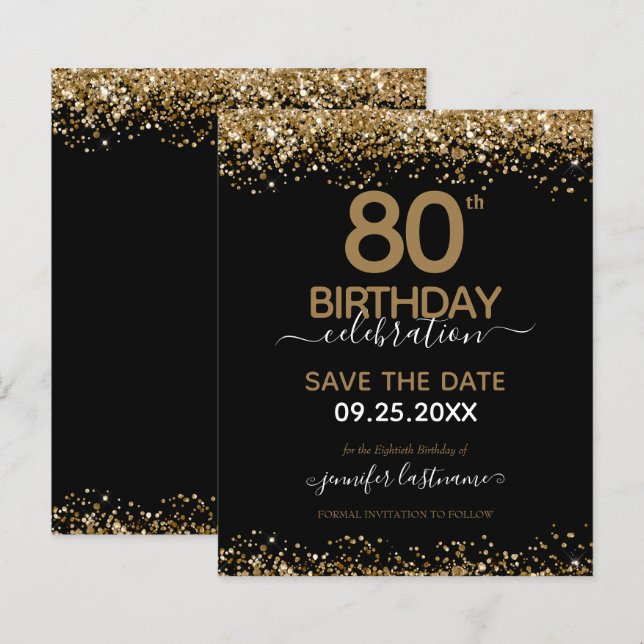80th Birthday Save the Date Budget Invitation (Front/Back)