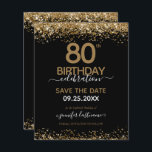 80th Birthday Save the Date Budget Invitation<br><div class="desc">Elegant Faux gold glitter with shimmering confetti highlights on the top and bottom border. All text is adjustable and easy to change for your own party needs. Great elegant 80th birthday template design.</div>