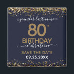 80th Birthday Save the Date Magnet<br><div class="desc">Elegant Faux gold glitter with shimmering confetti highlights on the top and bottom border. All text is adjustable and easy to change for your own party needs. Great elegant 80th birthday template design. Save the date magnet reminder.</div>