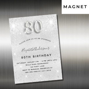80th birthday silver glitter glamourous magnetic invitation