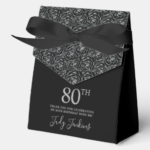 80th Birthday Silver Glitter Roses Thank You Favour Box