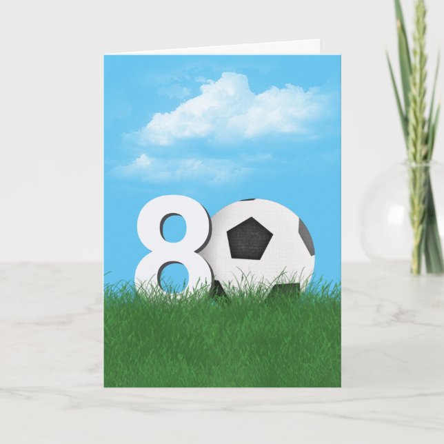 80th Birthday Soccer Ball In Green Grass Card (Front)