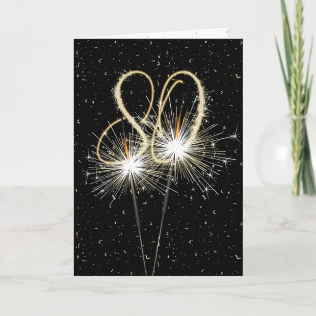 80th Birthday Sparkler on black Card (Front)