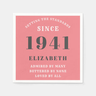 80th Birthday Standards Born 1941 Pink Add Name Napkin