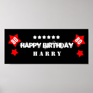 80th Birthday Star Banner Custom Name V80S STARS Poster