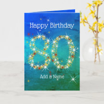 80th Birthday - Star Numbers - Blue Green - Age 80