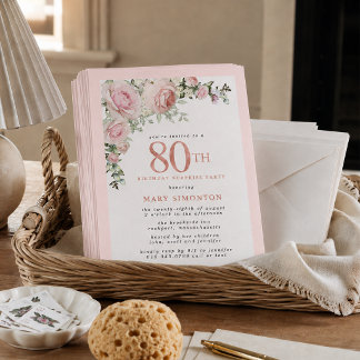 80th Birthday Surprise Party Blush Pink Floral Invitation