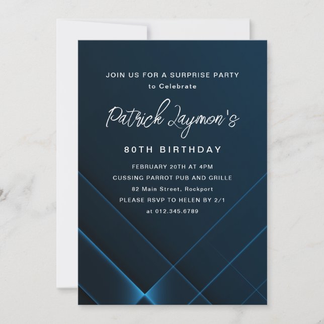 80th Birthday Surprise Party Dark Blue Geometric Invitation (Front)