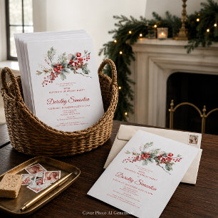 80th Birthday Surprise Party Greenery Red Berry Invitation