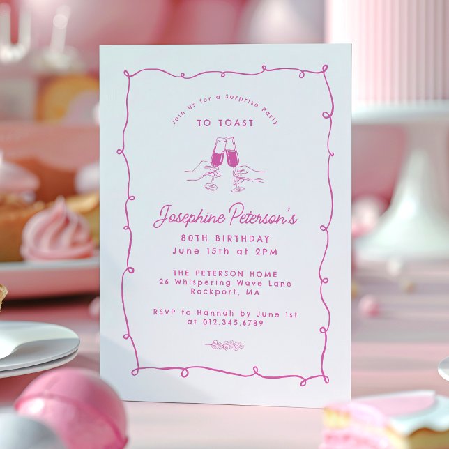 80th Birthday Surprise  Party Whimsical Doodle  Invitation (Creator Uploaded)