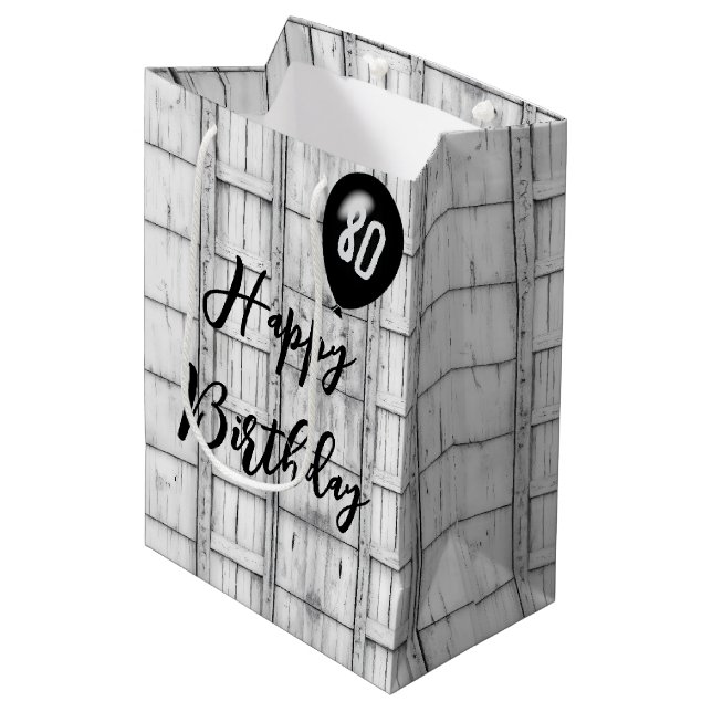 80th Birthday Symmetrical Rustic Wood Pattern Medium Gift Bag (Front Angled)