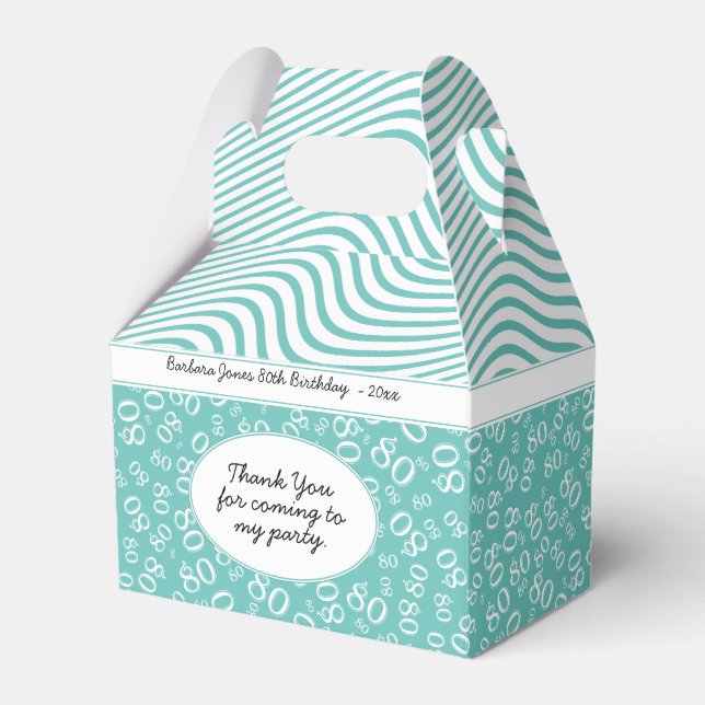 80th Birthday Teal/White Number Pattern 80 Favour Box (Front Side)