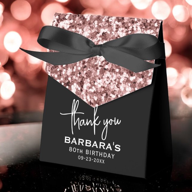 80th Birthday Thank You Rose Gold Glitter Script Favour Box (Creator Uploaded)