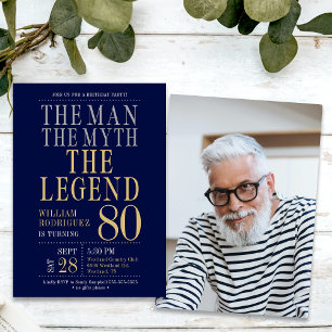 80th Birthday The Man The Myth The Legend Photo Invitation