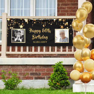 80th Birthday Then & Now Photos Personalised Banner