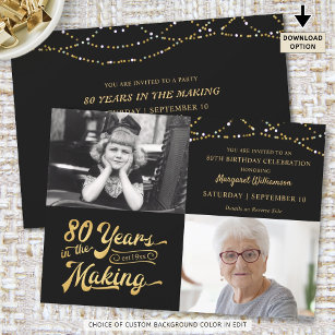 80th Birthday Then & Now Photos String Lights Invitation