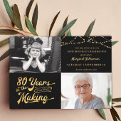 80th Birthday Then & Now Photos String Lights Invitation