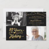 80th Birthday Then & Now Photos String Lights Invitation (Front)