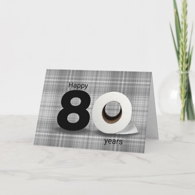 80th birthday toilet paper roll on plaid card (Front)