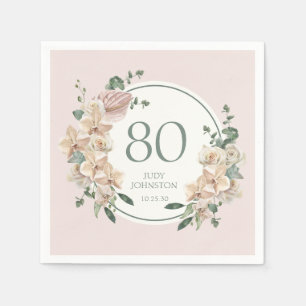 80th Birthday Tropical Floral Napkin