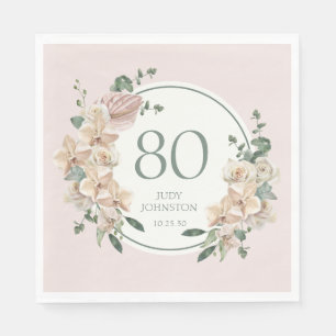 80th Birthday Tropical Floral Napkin
