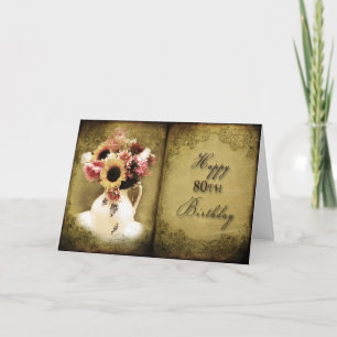80th BIRTHDAY - VINTAGE FLORAL -PAGES BOOK Card