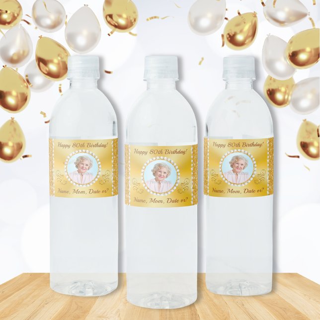 80th Birthday Water Bottle Labels, Photo or Delete Water Bottle Label (Creator Uploaded)