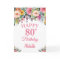 80th Birthday Watercolor Floral Flowers Pink Card
