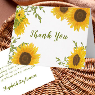80th Birthday Watercolor Sunflower Thank You Note Card
