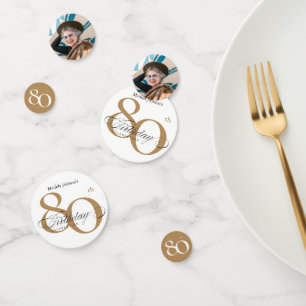 80th Birthday White Gold Chic Calligraphy Elegant Confetti