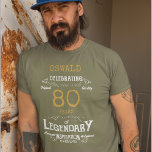 80th Birthday White Gold Print Legend  T-Shirt<br><div class="desc">A vintage birthday T-shirt with a heartfelt message. Add the name and change the year using the template. Choose from a wide range of t-shirt styles and colours.</div>