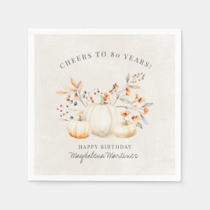 80th Birthday White Pumpkin Fall Leaves Custom Napkin