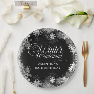 80th Birthday Winter Wonderland Snowflake Favor Paper Plate